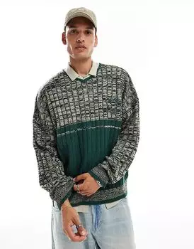 COLLUSION Спортивный джемпер зеленого цвета с V-образным вырезом и полосками спереди