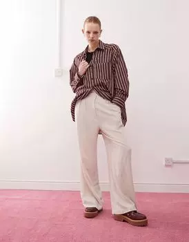 COLLUSION свободные тканые брюки со льном в камне - STONE