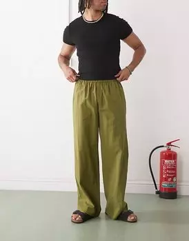 COLLUSION свободные тканые брюки со льном цвета хаки - KHAKI