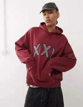 COLLUSION Толстовка свободного кроя с вышивкой размера XXL бордового цвета