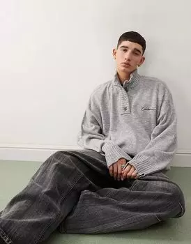 COLLUSION трикотажный джемпер на пол-пуговицы серого цвета