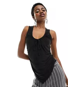 COLLUSION – Удлиненная гладкая майка черного цвета со шнуровкой спереди