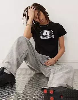 COLLUSION Укороченная футболка черного цвета с центральным логотипом