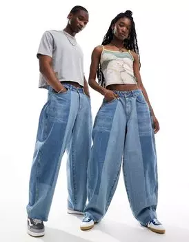 COLLUSION Unisex - Джинсы-баллоны средней потертости в стиле пэчворк