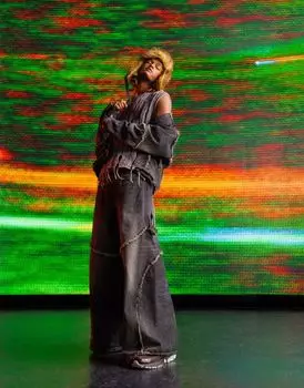 COLLUSION Unisex – джинсы широкого кроя выстиранного черного цвета с открытым декоративным швом