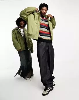 COLLUSION Унисекс Нейлоновый бомбер Харрингтон цвета хаки