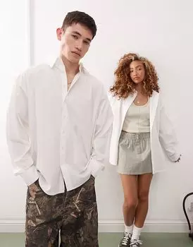 COLLUSION Унисекс рубашка с длинным рукавом белого цвета