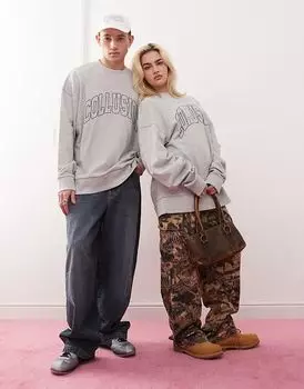 COLLUSION Унисекс свободная легкая университетская толстовка серого меланжевого цвета