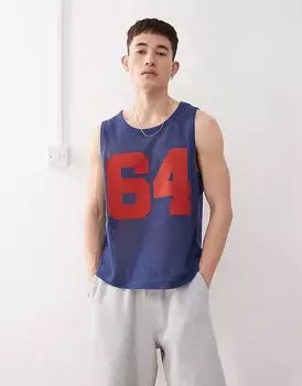 COLLUSION Вязаная крючком майка синего цвета с принтом номера университета