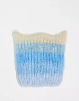 COLLUSION Вязаная шапка унисекс цвета экрю и синего цвета с градиентом и деталями в виде ушек