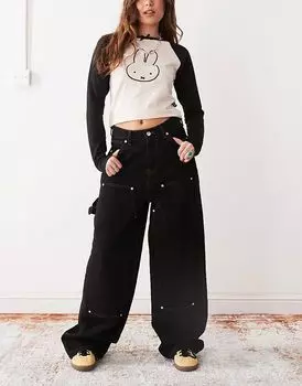 COLLUSION X002 мешковатые джинсы Carpenter черного цвета с эффектом полоскания