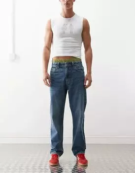 COLLUSION X005 прямые джинсы прямого покроя в цвете «средний потертость» - MBLUE