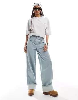 COLLUSION – x015 – Светло-голубые серые супермешковатые джинсы с заниженной талией и подворачивающимися подвернутыми деталями