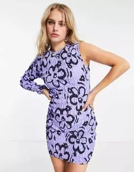 COLLUSION – Яркое мини-платье со сборками и одним рукавом