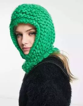 COLLUSION Зеленая балаклава крупной вязки крючком унисекс