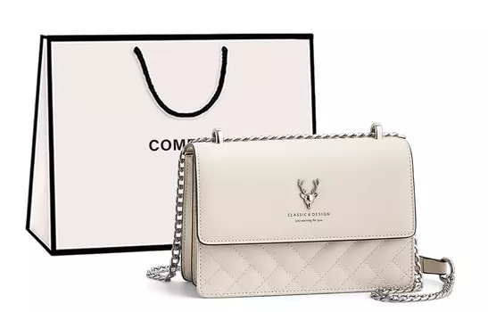 COMELY Сумка-мессенджер из коровьей кожи, синтетическая кожа, квадратная, на цепочке, обычная женская, цвета экрю