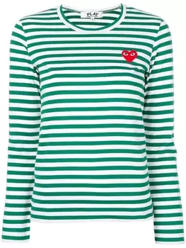 Comme Des Garons Play футболка в полоску с нашивкой-логотипом, зеленый
