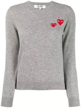 Comme Des Garons Play свитер с V-образным вырезом и длинными рукавами, серый