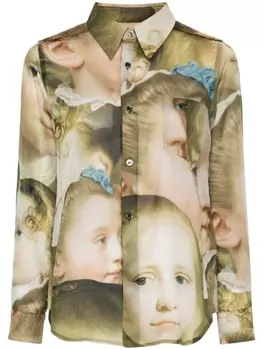 Comme Des Garons полупрозрачная рубашка с принтом, зеленый