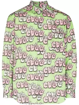 Comme Des Garons Shirt рубашка с принтом из коллаборации с KAWS, зеленый