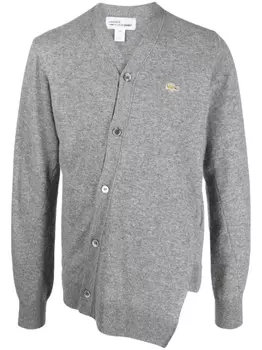 Comme Des Garons Shirt шерстяной кардиган асимметричного кроя из коллаборации с Lacoste, серый