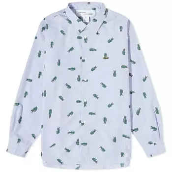 Comme des Garons SHIRT x Lacoste Рубашка в разноцветную полоску под крокодила, белый/синий