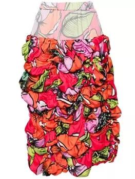 Comme Des Garons юбка миди со сборками и цветочным принтом, красный