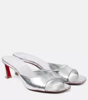 Condora 55 мюли из металлизированной кожи Christian Louboutin, Silver/Lin Silver