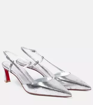 Condoroline 55 босоножки-лодочки на ремешке из металлизированной кожи Christian Louboutin, Silver/Lin Silver