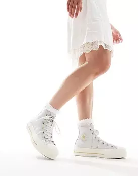 Converse Chuck Taylor All Star Lift Hi Серые спортивные туфли с золотыми вставками