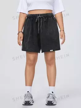 Coolane Большие размеры повседневные винтажные шорты с потертостями и завязками на талии весна/лето Shein, темно-серый