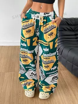 Coolane Collage Футбольные спортивные штаны, цветные блоки, цифровой узор, женские, весна/лето, Hekkaswail Shein, мультиколор