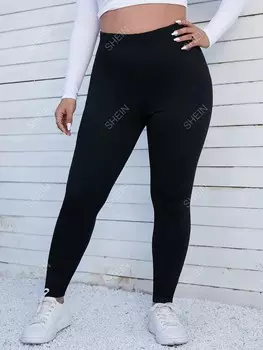 Coolane Леггинсы больших размеров, графический рисунок с надписью, эластичный пояс Shein, черный