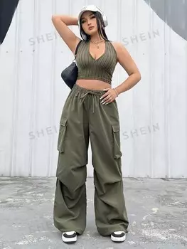 Coolane Летний комплект из двух предметов Shein, темно-зеленый