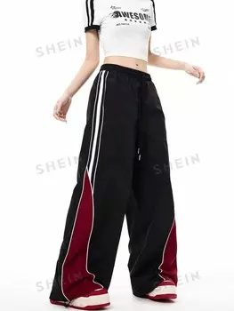 Coolane Женские брюки-клеш с четырьмя углами. Спортивная одежда в стиле хип-хоп на лето Shein, черный