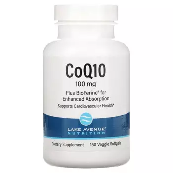 CoQ10 Plus BioPerine, 100 мг, 150 растительных капсул, Lake Avenue Nutrition