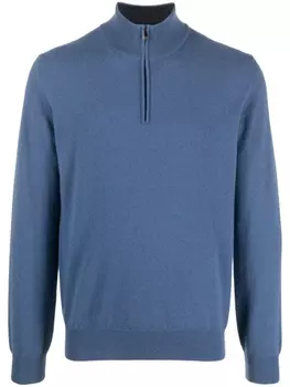 Corneliani джемпер с отделкой в рубчик и высоким воротником, синий