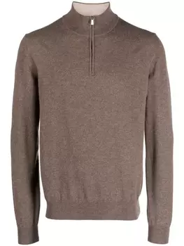 Corneliani джемпер в рубчик с воротником на молнии, коричневый