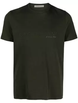 Corneliani футболка с вышитым логотипом, зеленый