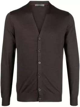 Corneliani кардиган тонкой вязки с V-образным вырезом, коричневый