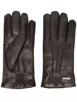 Corneliani кожаные перчатки с декоративной строчкой, черный