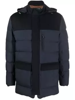 Corneliani пуховик с капюшоном и вставками, синий