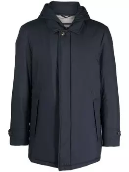 Corneliani пуховик с косым воротником и капюшоном, синий