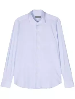 Corneliani рубашка с косым воротником и узором в елочку, синий
