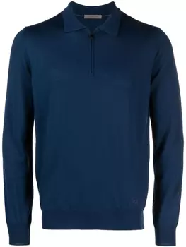 Corneliani шерстяная рубашка поло с воротником на молнии, синий