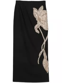 Costarellos юбка с аппликацией из кристаллов и цветов, черный