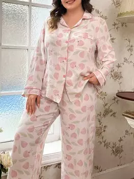 Cottage Slumber — Комплект из эластичной ткани, кардигана с цветочным принтом, воротника и брюк для женщин больших размеров Shein, белый