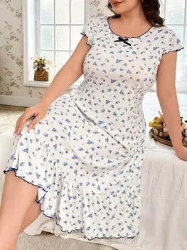 Cottage Slumber, свободная пижама, заостренный кончик, мелкий цветочный узор, специальный размер Shein, синий