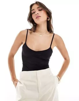 Cotton On – черное боди с бретелями и оборками на груди