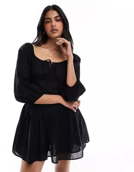 Cotton:On Черное мини-платье с длинными рукавами из хлопка On Nellie